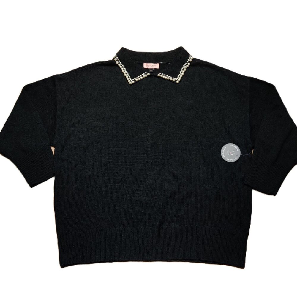 East Adeline Women's Black Faux Pearl Collar Pullover Sweater Plus Size 3X NWT